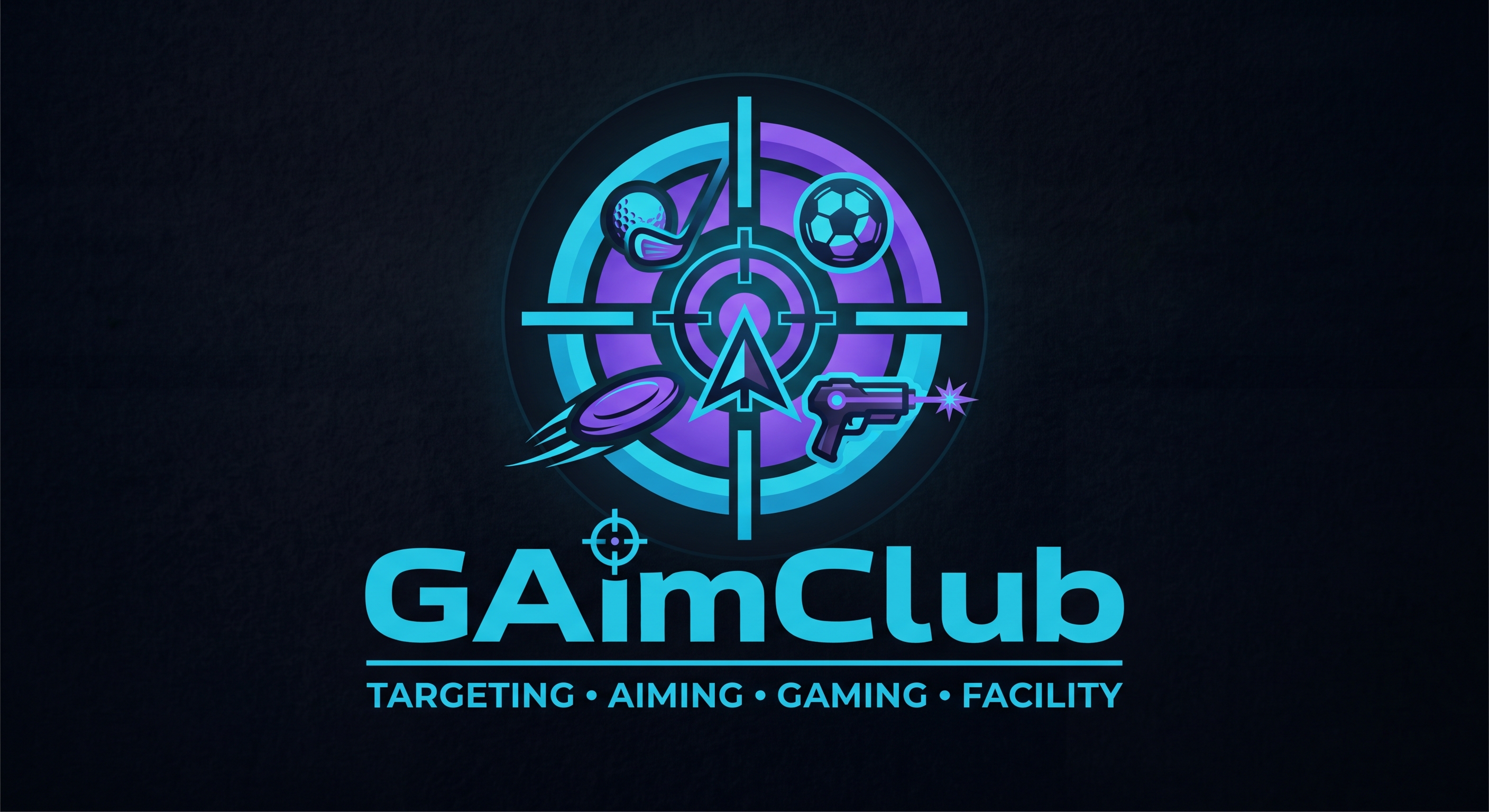 GAimClub logo: a crosshair target ringed by a golf club, football, frisbee and laser gun
